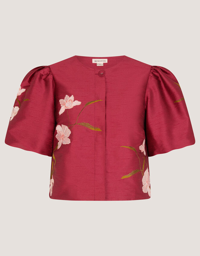 Anya Puff Sleeve Floral Embroidered Jacket Pink