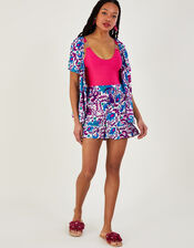 Fire Flower Ikat Print Shorts in LENZING™ ECOVERO™, Blue (BLUE), large