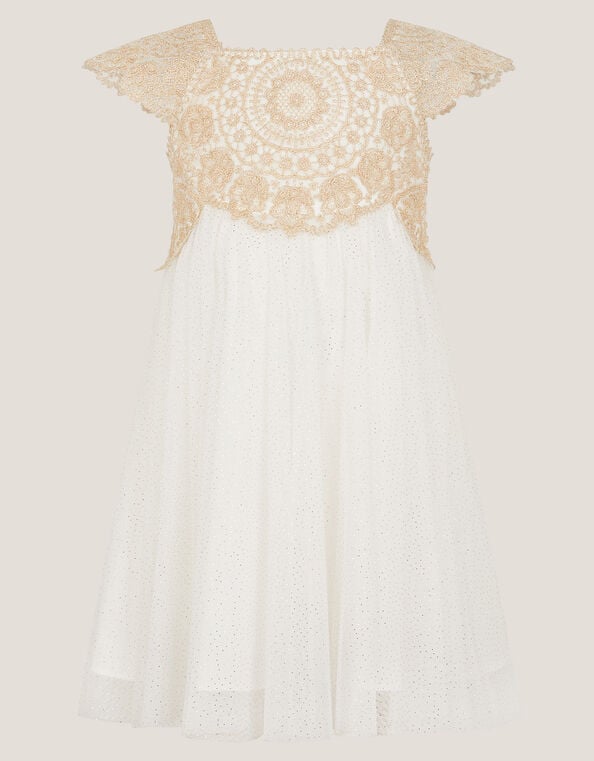 Baby Estella Embroidered Tulle Dress, Gold (GOLD), large