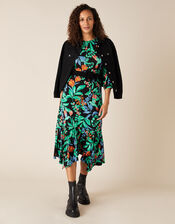Leaf Print Hanky Hem Dress with LENZING™ ECOVERO™, Green (GREEN), large