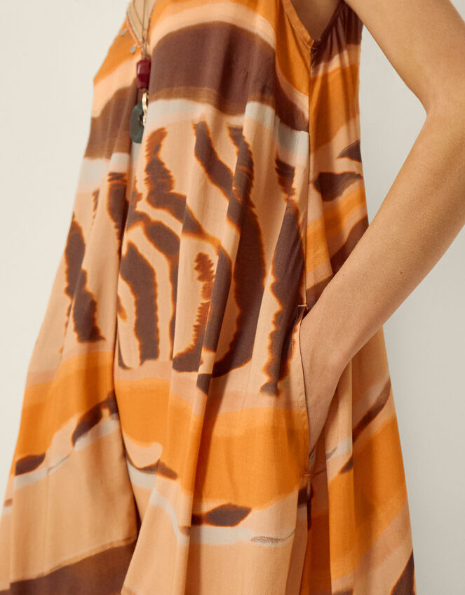 Nadia Sleeveless Animal Print Midi Dress, Brown (BROWN), large
