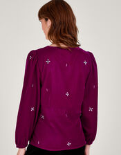 Carola Embellished Velvet Blouse, Pink (PINK), large