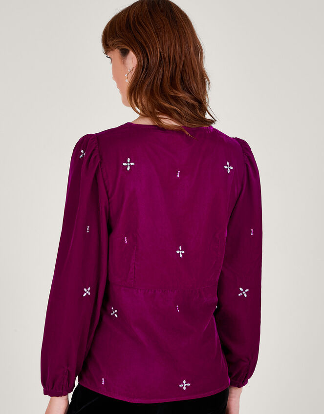 Carola Embellished Velvet Blouse, Pink (PINK), large