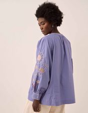 East Anyar Embroidered Cotton Blouse , Blue (BLUE), large