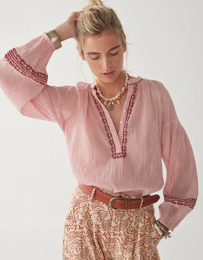 Maison Hotel Embroidered Blouse, Red (RED), large