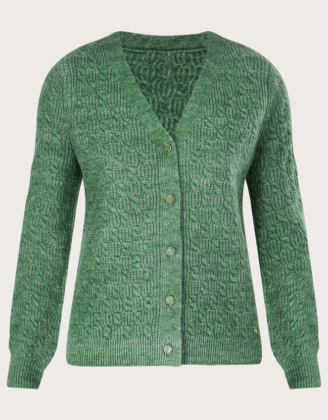Super-Soft Cable Knit Cardigan, Green (GREEN), large