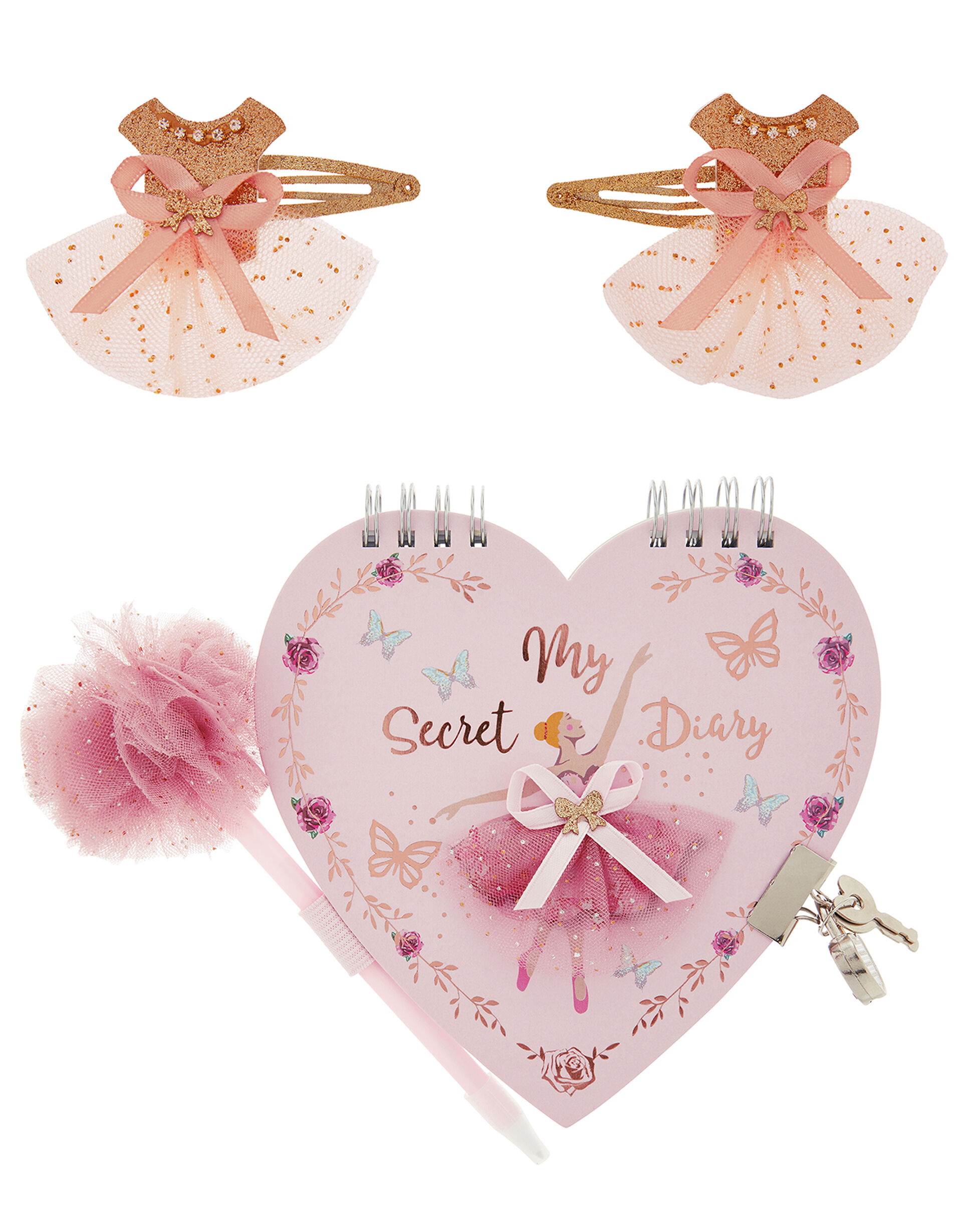 Lovely Ballerina Diary, Pen and Hair Clip Set, , large