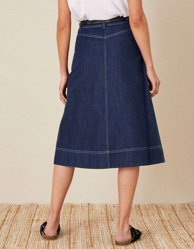 Denim Midi Skirt in Organic Cotton , Blue (INDIGO), large