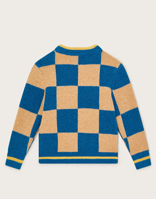 Checkerboard Knit Jumper, Blue (BLUE), large