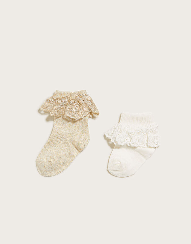 Baby Lace Trim Sock Twinset, Gold (GOLD), large