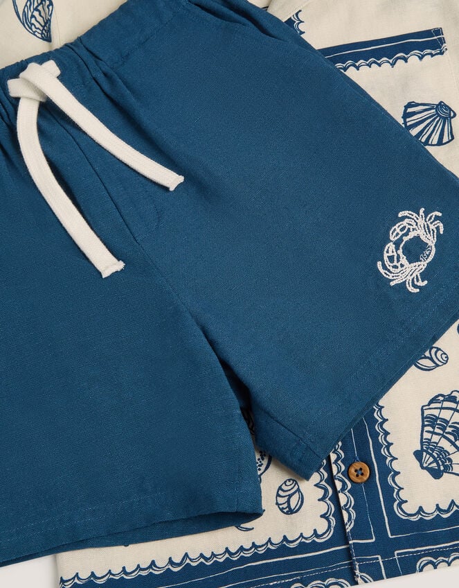 Shell Print Shirt & Shorts Set, Blue (NAVY), large