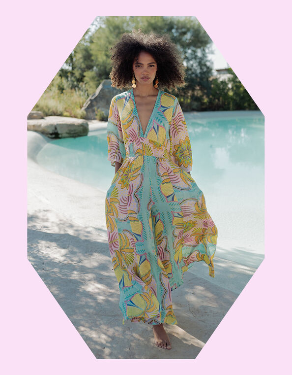 Piti Cuiti Plunge Floral Print Jumpsuit, Yellow (YELLOW), large