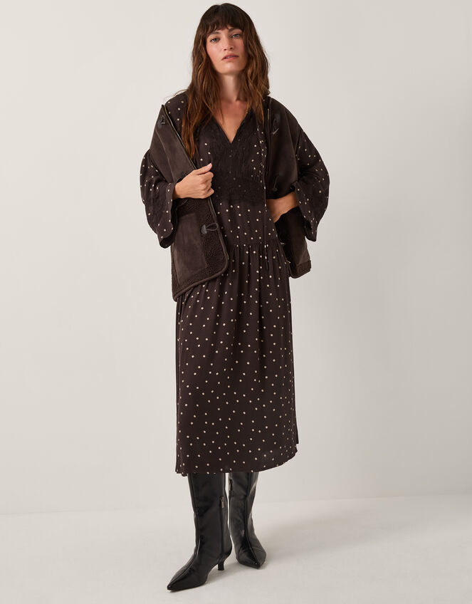 Mackie Polka Dot Lace Midi Dress, Brown (CHOCOLATE), large