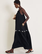 Sia Seashell Sleeveless Midi Dress, Black (BLACK), large