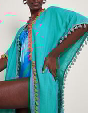 Contrast Tassel Beach Cover-Up, Blue (TURQUOISE), large