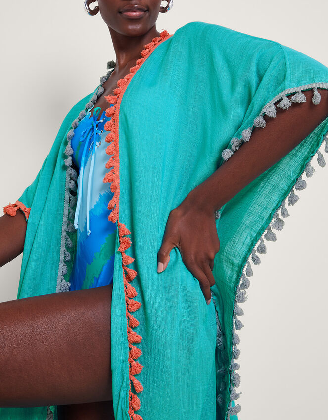 Contrast Tassel Beach Cover-Up, Blue (TURQUOISE), large