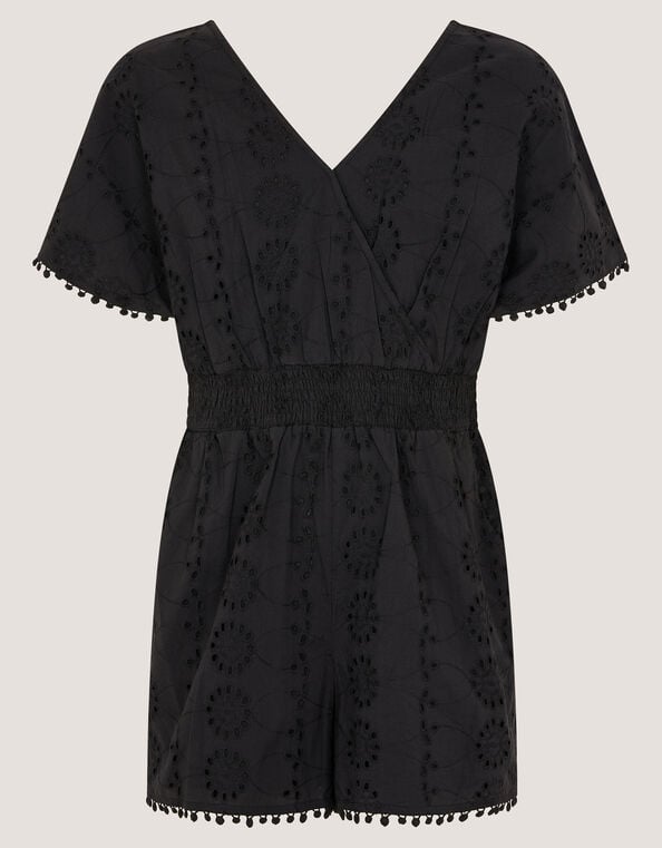 Floral Broderie Playsuit, Black (BLACK), large