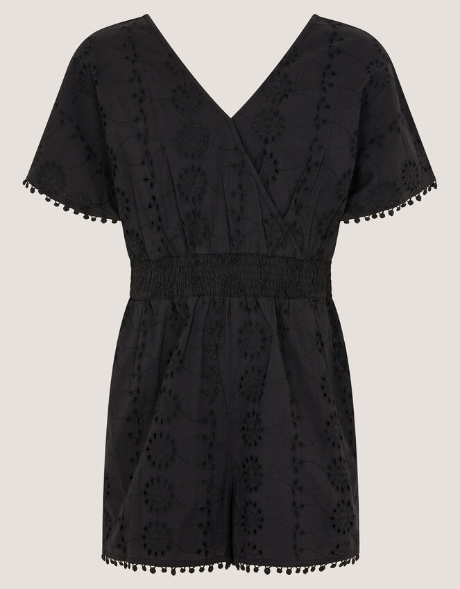 Floral Broderie Playsuit, Black (BLACK), large