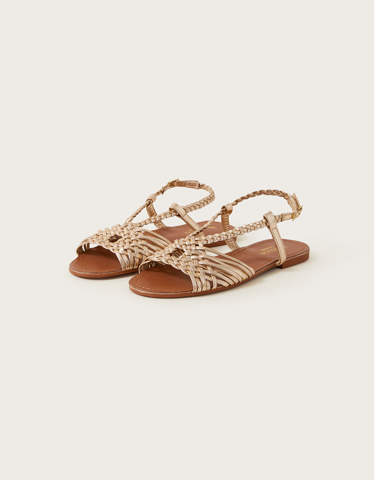 Leather Plait Sandals Gold