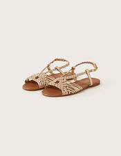 Leather Plait Sandals, Gold (GOLD), large
