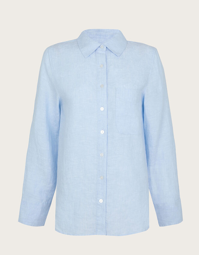 Charlie Longline Linen Shirt, Blue (BLUE), large
