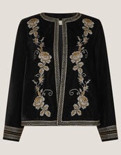 Heather Floral Embellished Velvet Jacket, Black (BLACK), large