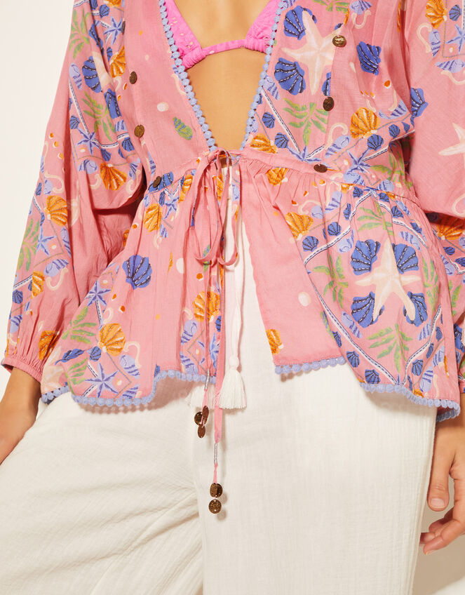 Mabel Shell Print Kaftan Top, Orange (PEACH), large