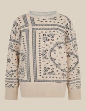 Gigi Paisley Print Crew Neck Jumper, Ivory (IVORY), large