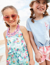 Flamingo Playsuit in Organic Cotton, Blue (AQUA), large