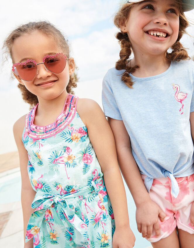 Flamingo Playsuit in Organic Cotton, Blue (AQUA), large
