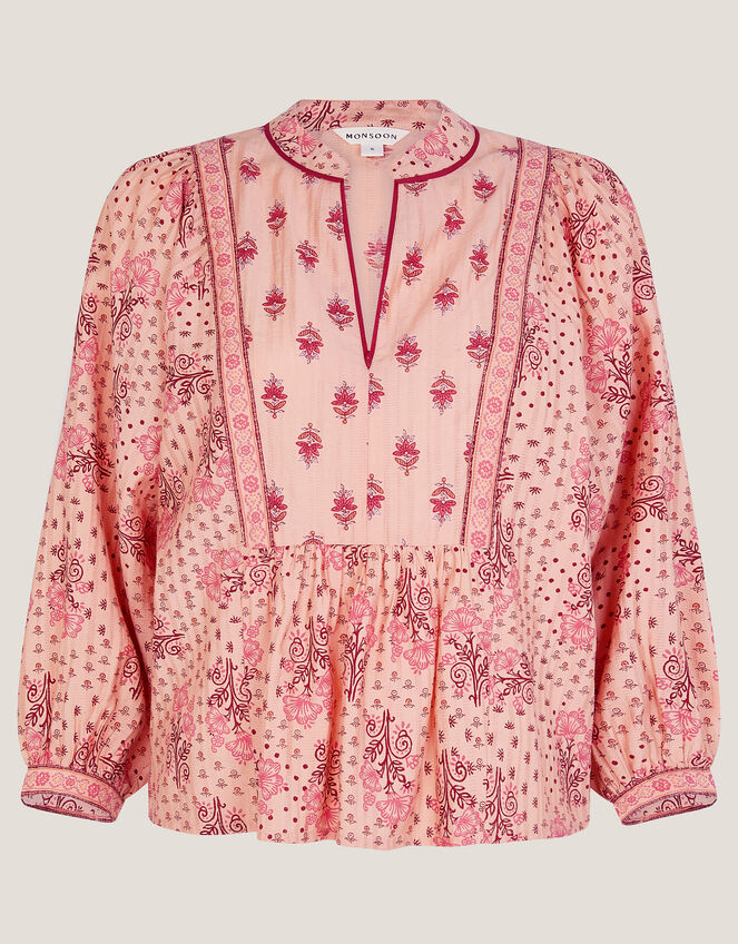 Sybil Contrast Print Blouse, Orange (CORAL), large