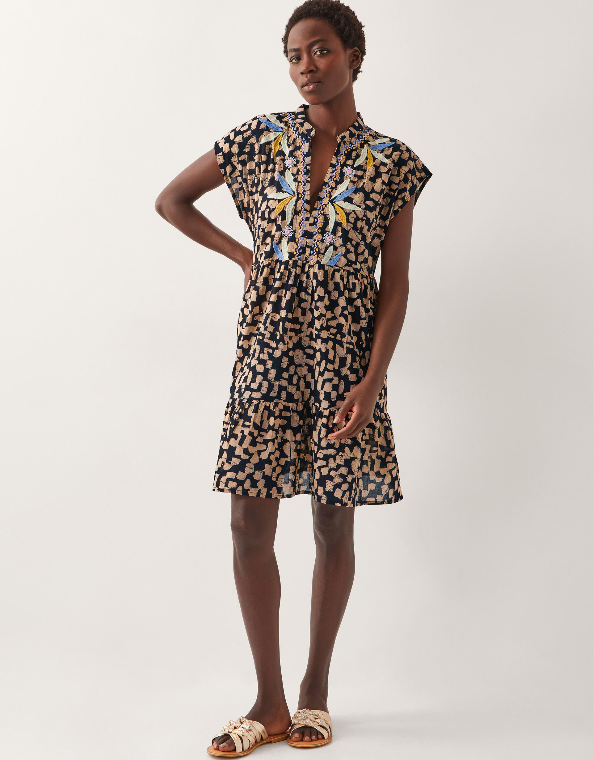 Ania Embroidered Batik Mini Dress Black