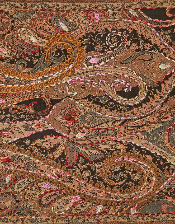 Ingrid Embroidered Paisley Print Scarf, , large
