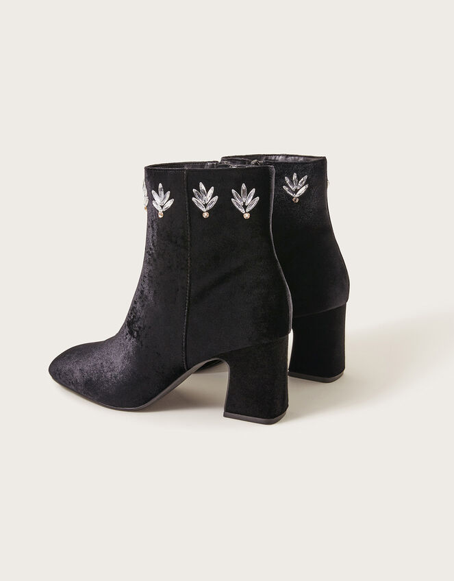 Embellished Velvet Ankle Boots Black