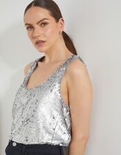Gabrielle Sequin Embellished Cami Top, Silver (SILVER), large
