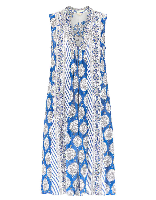 East Sleeveless Print Dress, Blue (BLUE), large