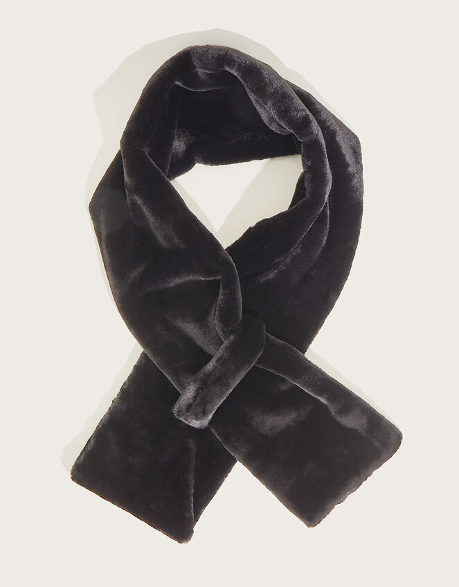 Faux Fur Stole Scarf, Black (BLACK), large