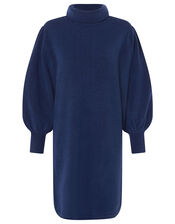 Roll Neck Knit Dress, Blue (DARK BLUE), large