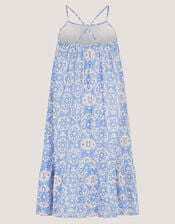 Ikat Print Strappy Dress, Blue (NAVY), large