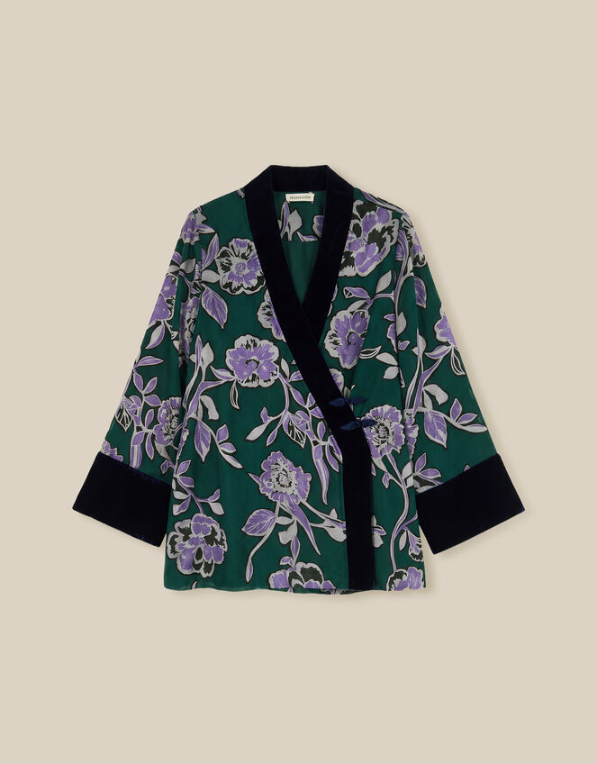Willow Floral Print Kimono Jacket, Green (GREEN), large