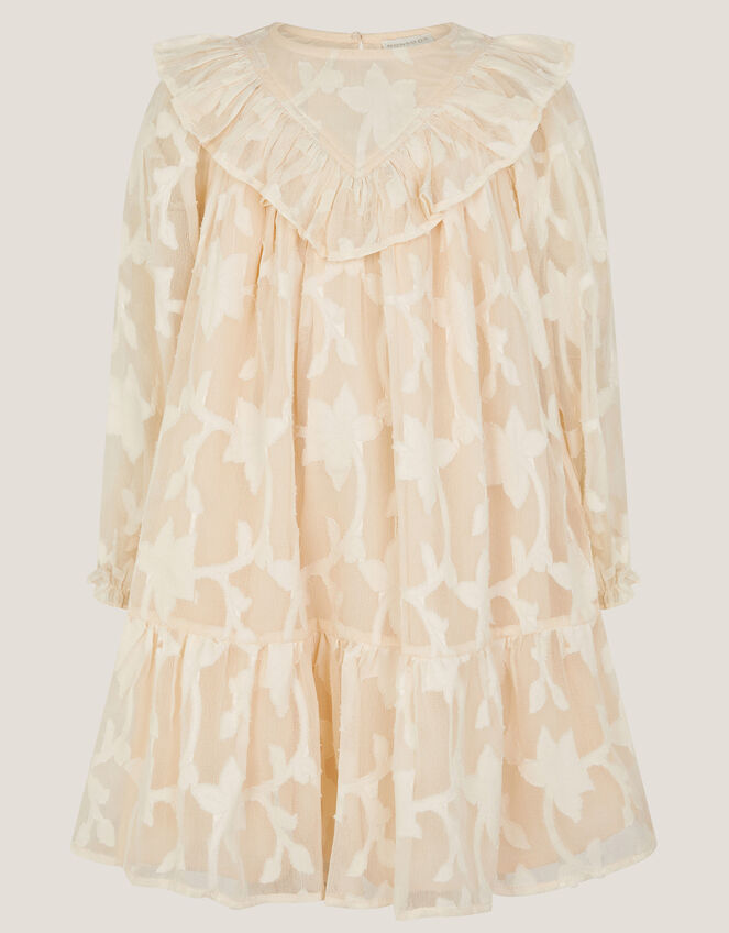 Frilly Floral Burnout Dress, Camel (BEIGE), large