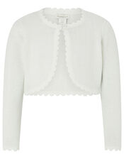 Baby Niamh Cropped Sparkle Knitted Cardigan, Ivory (IVORY), large