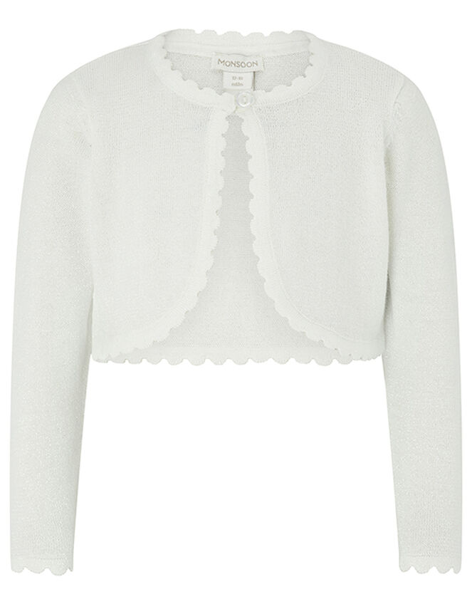 Baby Niamh Cropped Sparkle Knitted Cardigan, Ivory (IVORY), large