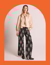 Traffic People Lulu Print Wide Leg Trousers, Black (BLACK), large