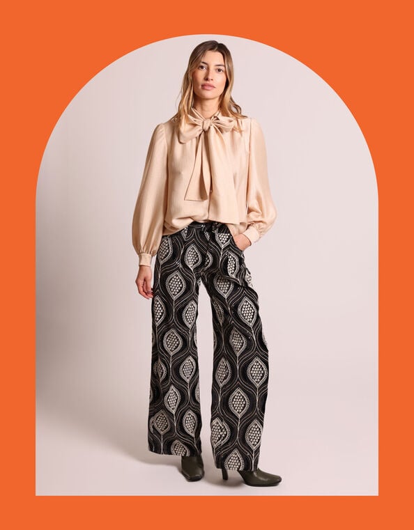 Traffic People Lulu Print Wide Leg Trousers, Black (BLACK), large