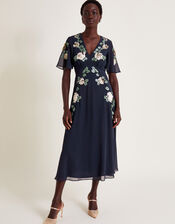 Cora Floral Embellished Midi Tea Dress, Blue (NAVY), large