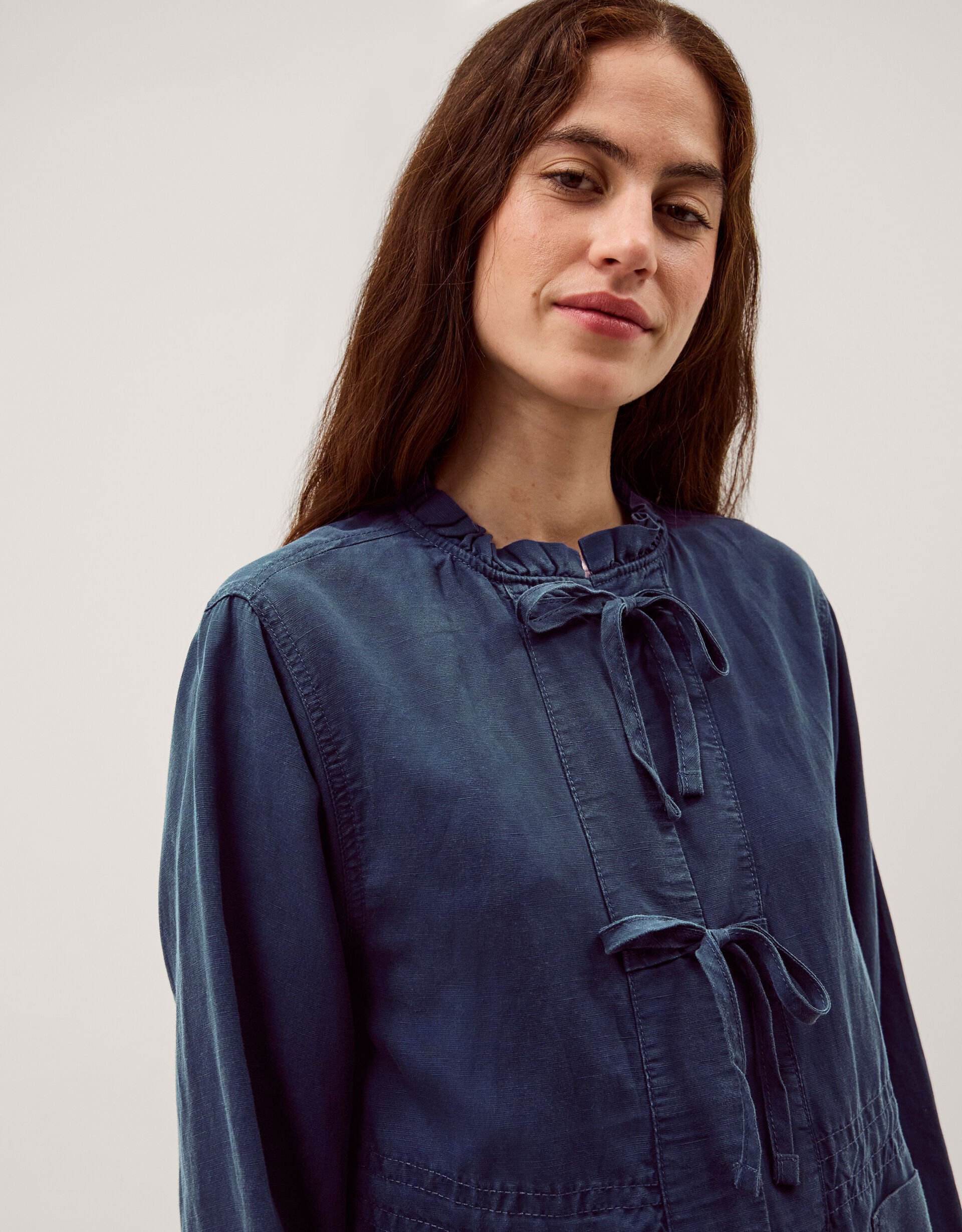 Felicity Tie Front Linen Blend Jacket Blue