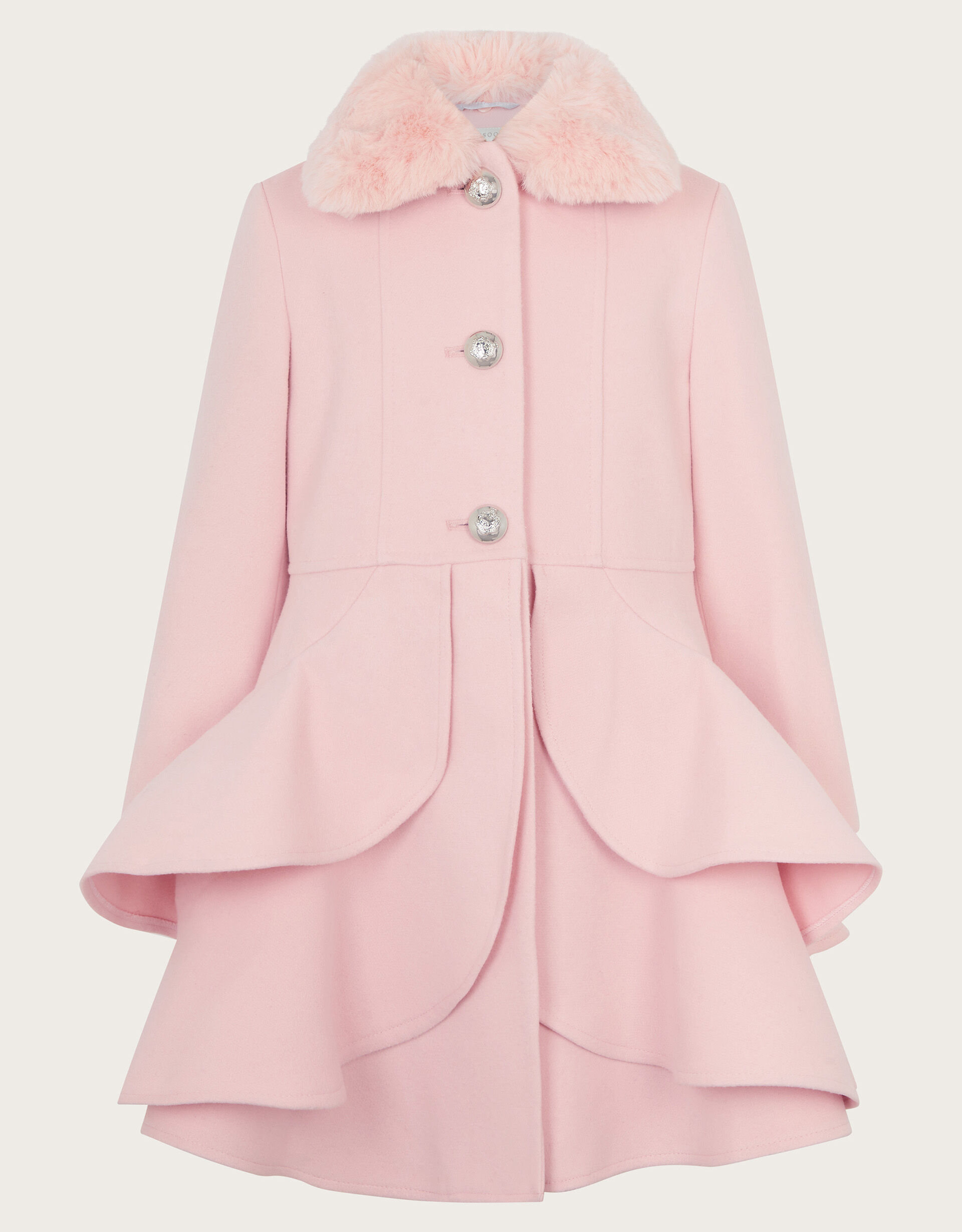 Asher Faux Fur Collar Skirt Coat Pink Girls Coats Jackets Monsoon UK