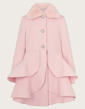 Asher Faux Fur Collar Skirt Coat, Pink (PINK), large
