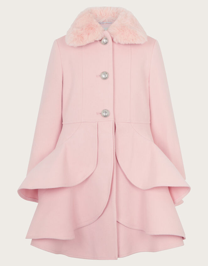 Asher Faux Fur Collar Skirt Coat, Pink (PINK), large